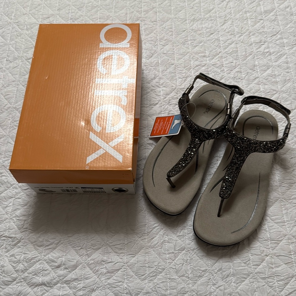 Aetrex Womens Sandal Orthotic Slingback JADE Sparkly Gunmetal